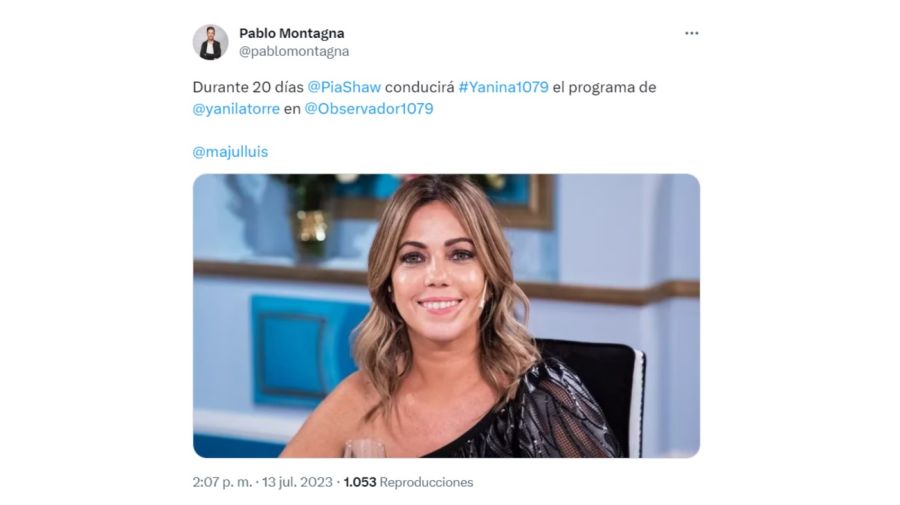 Pía Shaw reemplazo Yanina Latorre en radio