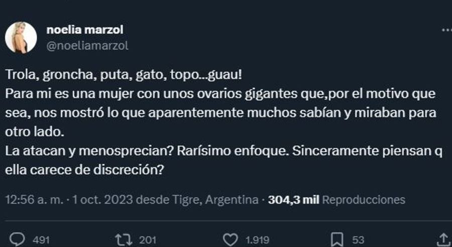 Noelia Marzol mensaje Sofia CLerici