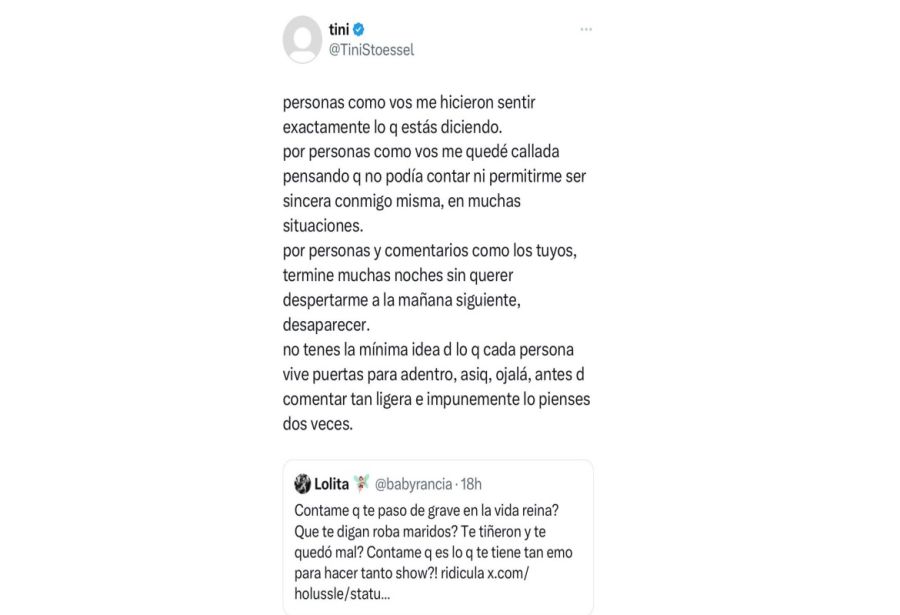 Tini Stoessel le responde a una hater