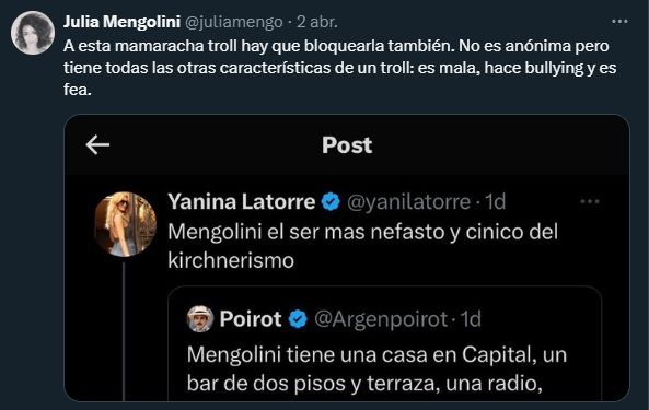 Julia Mengolini contra Yanina Latorre